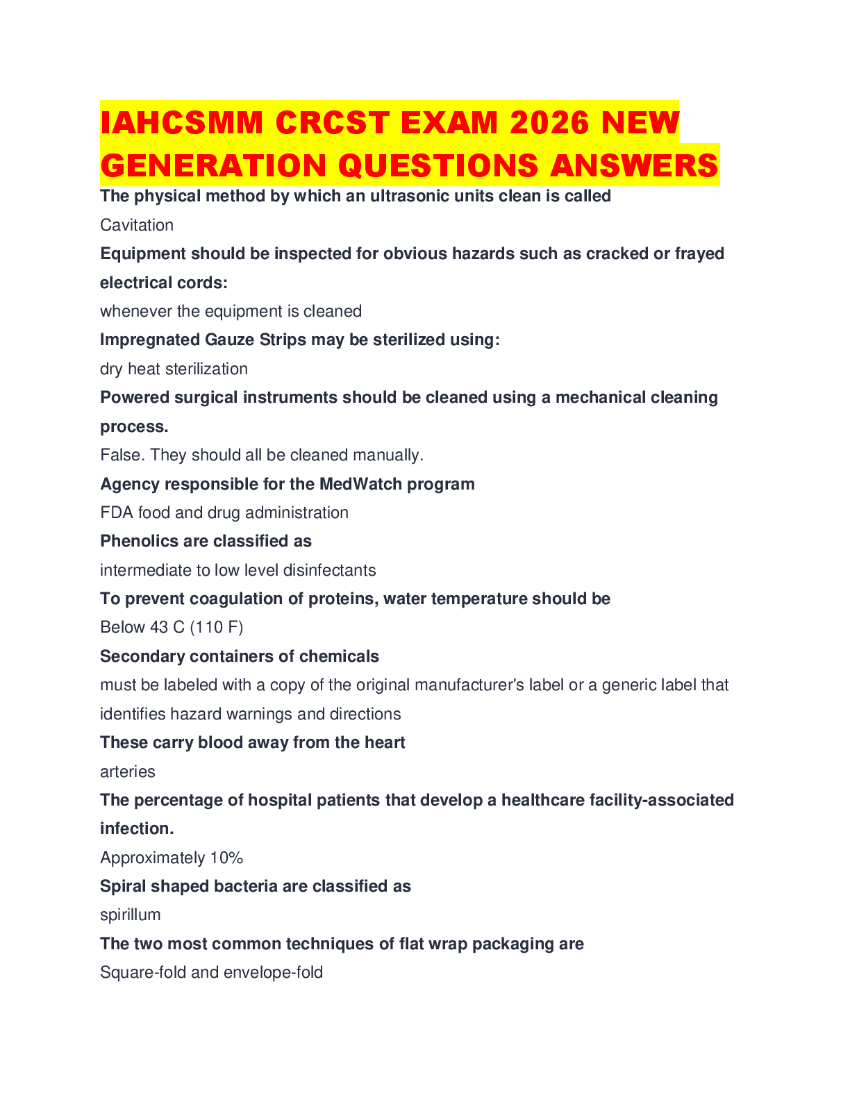 Preview image for IAHCSMM CRCST EXAM 2026 NEW GENERATION QUESTIONS ANSWERS
