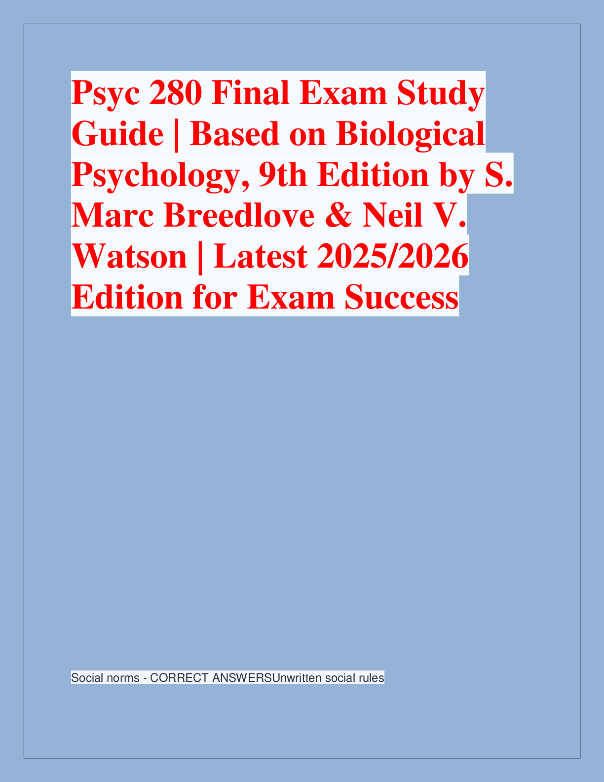 Preview of Psyc 280 Final Exam Study  Guide | Based on Biological  Psychology, 9th Edition by S.  Mar
