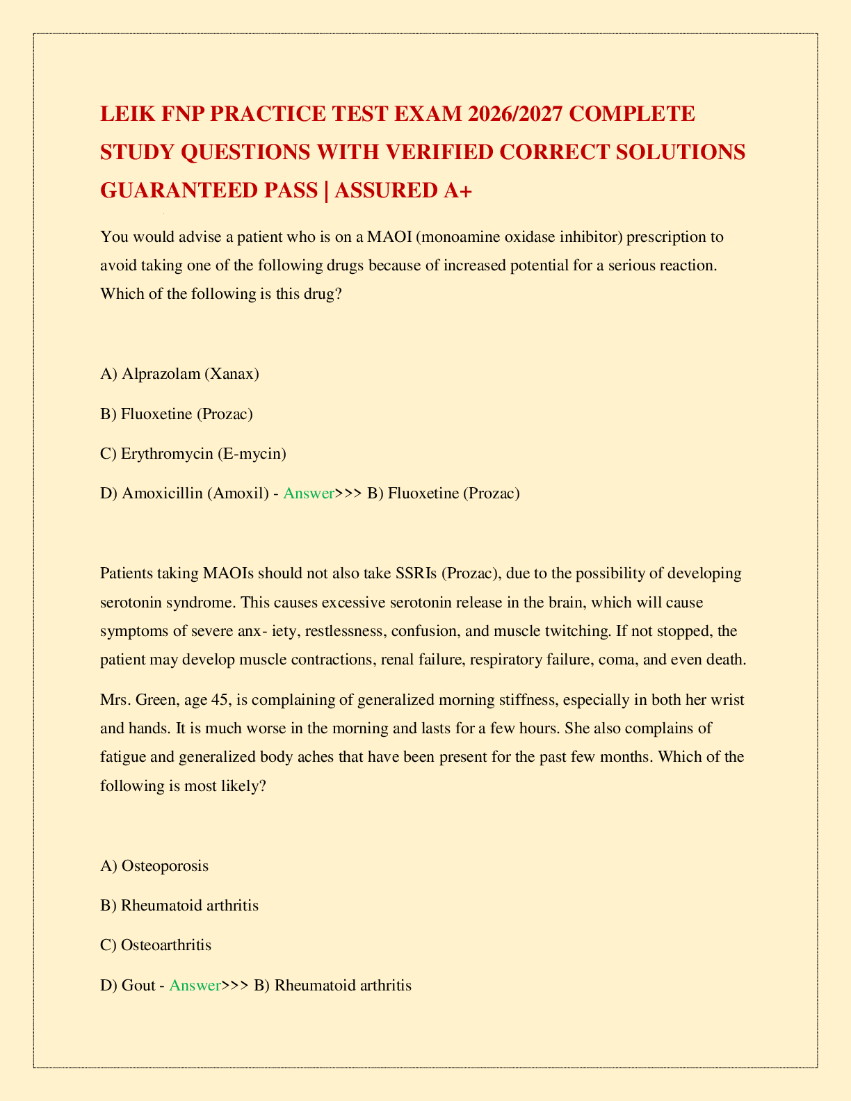 LEIK FNP PRACTICE TEST EXAM 2026/2027 COMPLETE STUDY QUESTIONS WITH VERIFIED CORRECT SOLUTIONS GUARANTEED PASS | ASSURED A+