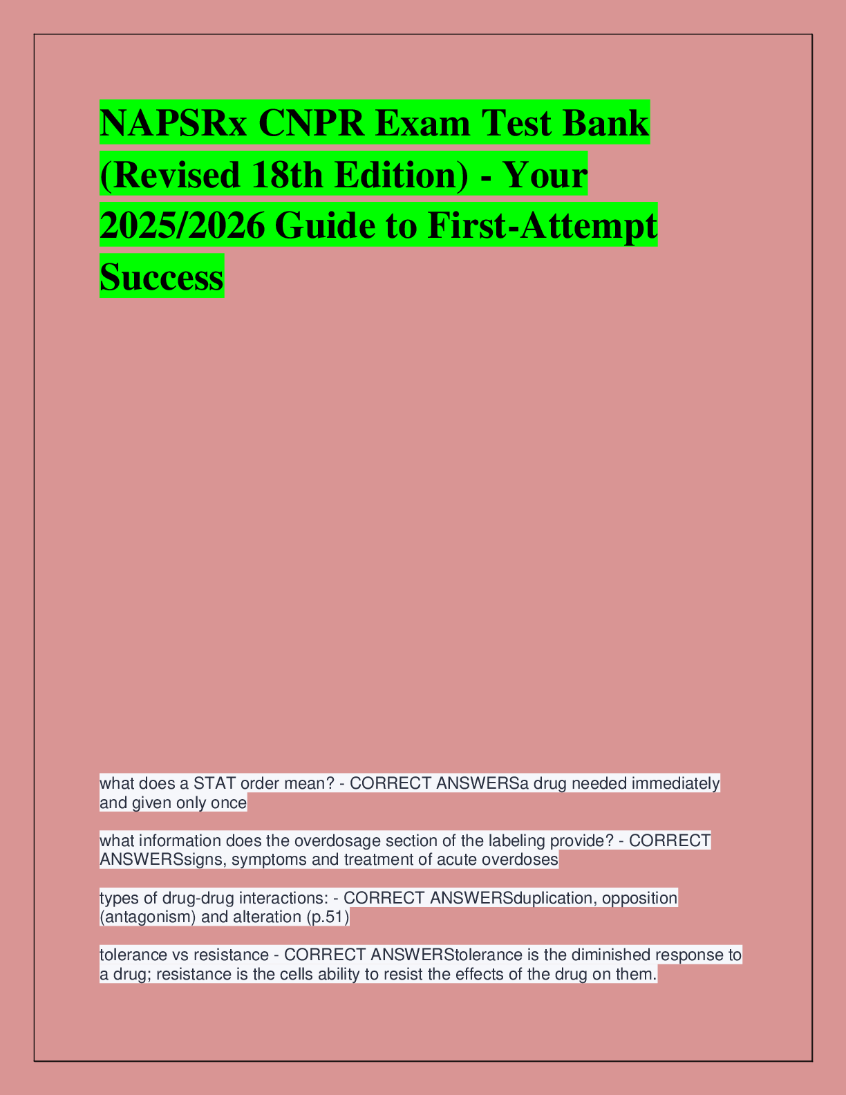Preview of NAPSRx CNPR Exam Test Bank  (Revised 18th Edition) - Your  2025/2026 Guide to First-Attemp