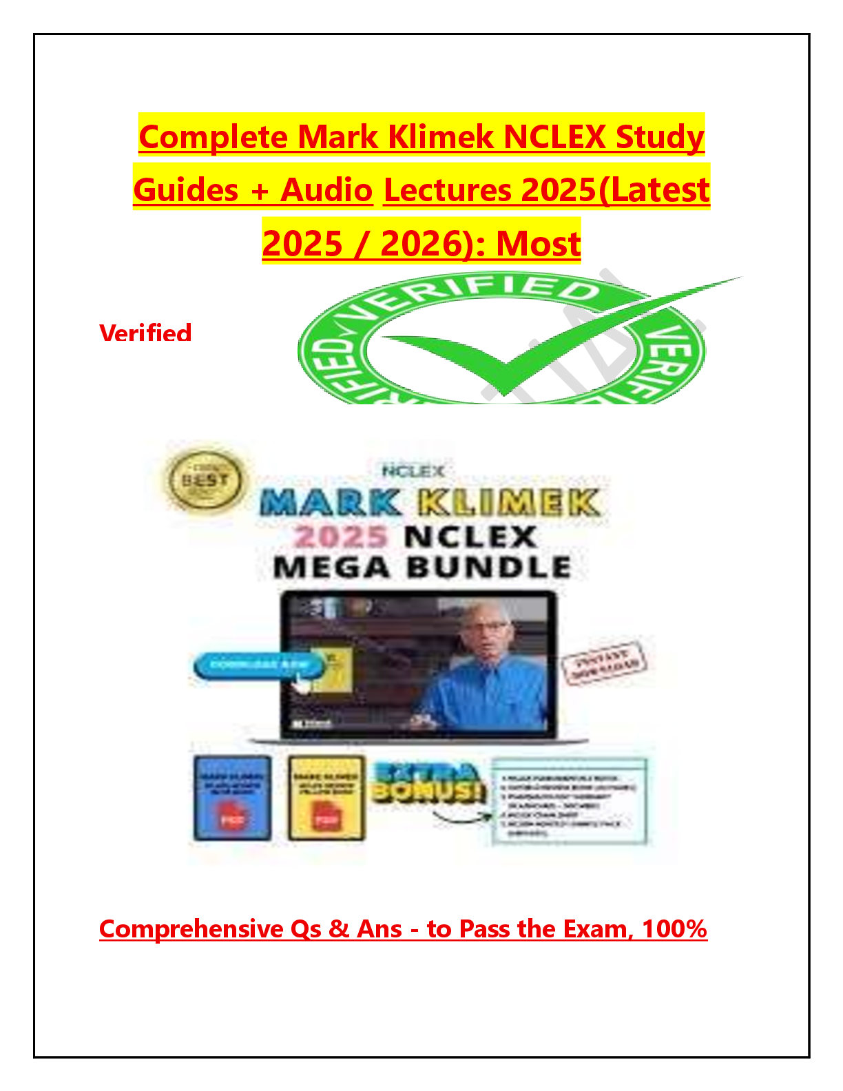 Preview image for Complete Mark Klimek NCLEX Study  Guides + Audio Lectures 2025(Latest  2025 / 2026): Most