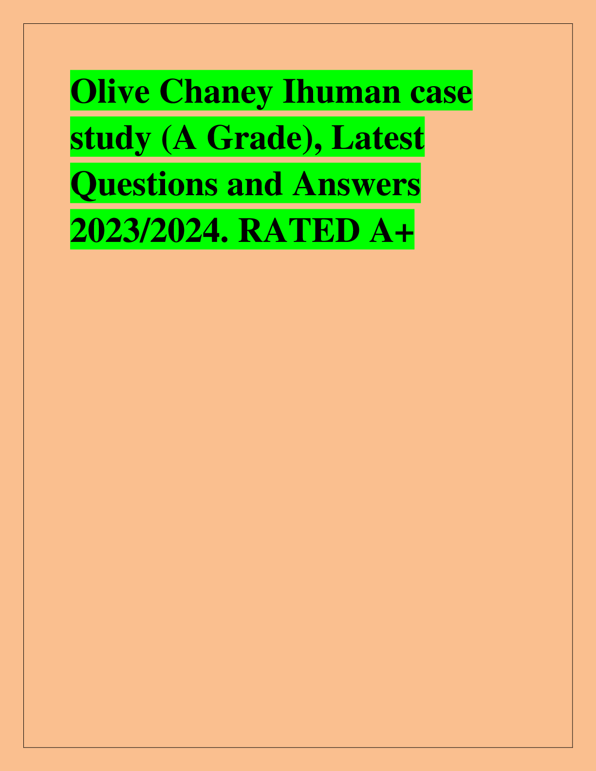 Preview of Olive Chaney Ihuman case  study (A Grade), Latest  Questions and Answers  2023/2024. RATED