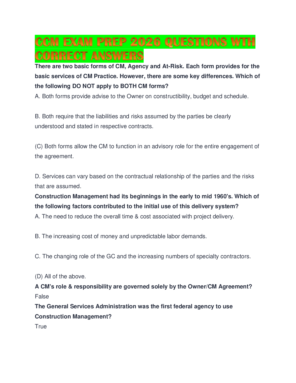 Preview image for CCM EXAM PREP 2026 QUESTIONS WTH CORRECT ANSWERS
