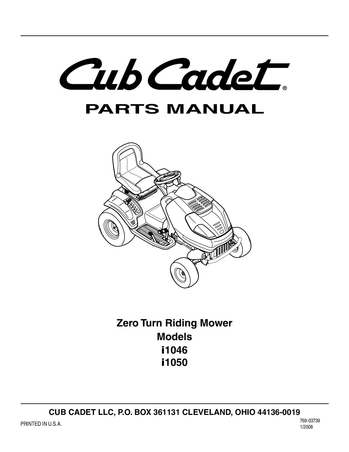 Recommended document preview for CUB CADET LAWNMOWER i1046 & i1050 Parts Manual