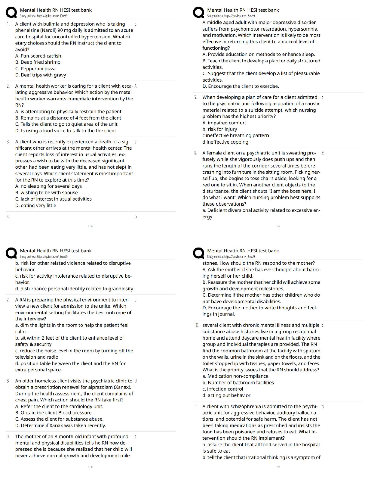 Recommended document preview for Mental Health RN HESI Test Bank / Practice Questions & Exam Prep / Score 100% New Version 2026 Update