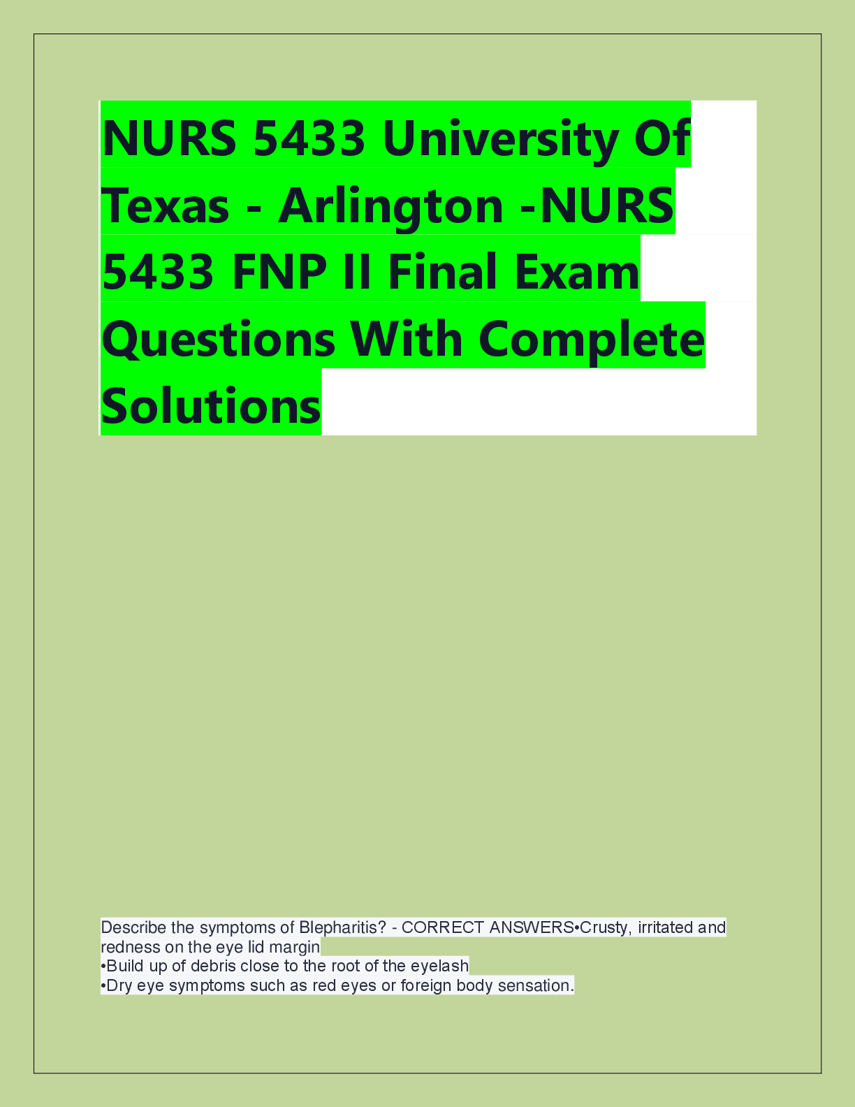 Preview of NURS 3632 University Of Texas - Arlington -Exam 2 N3632  Questions With Complete  Solution