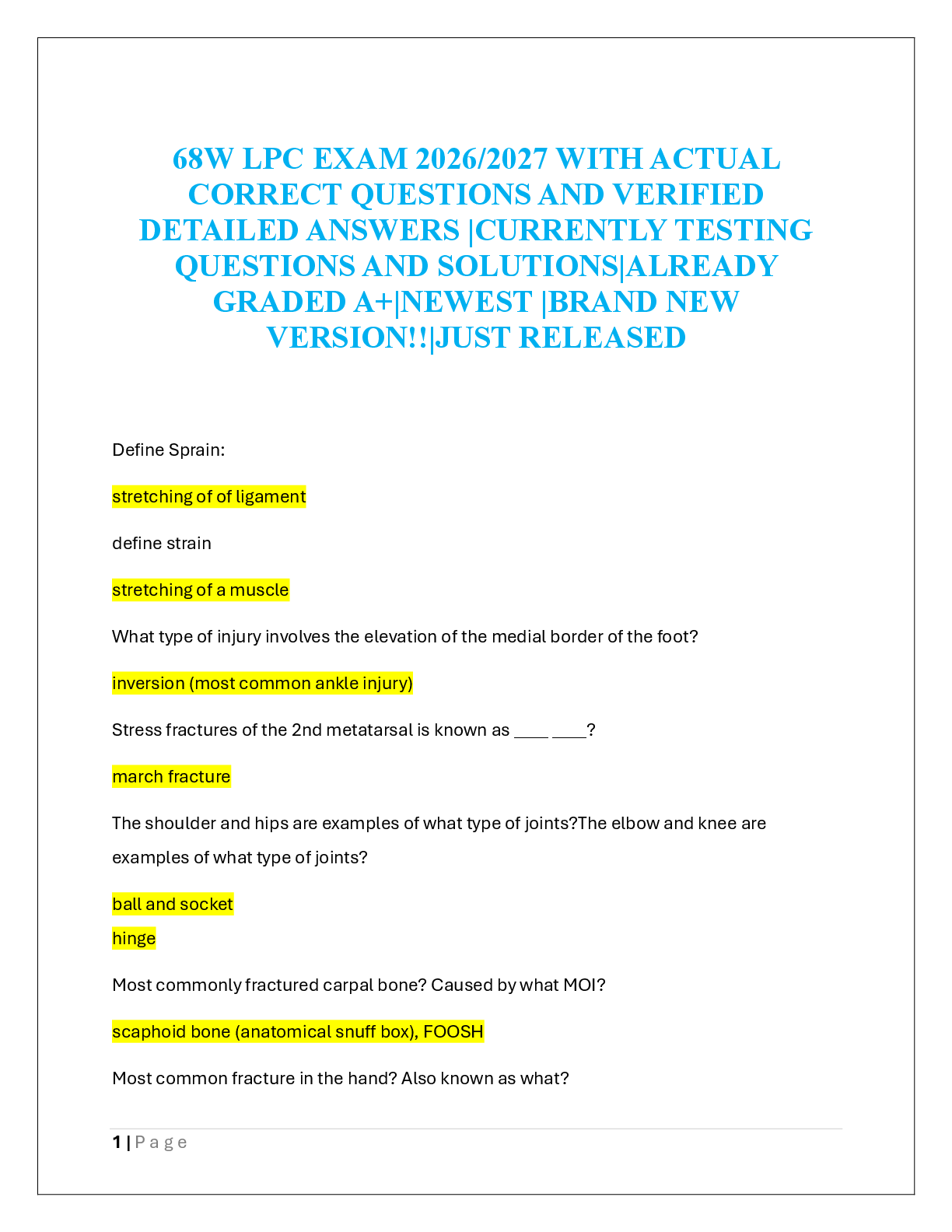 Recommended document preview for 68W LPC EXAM 2026/2027