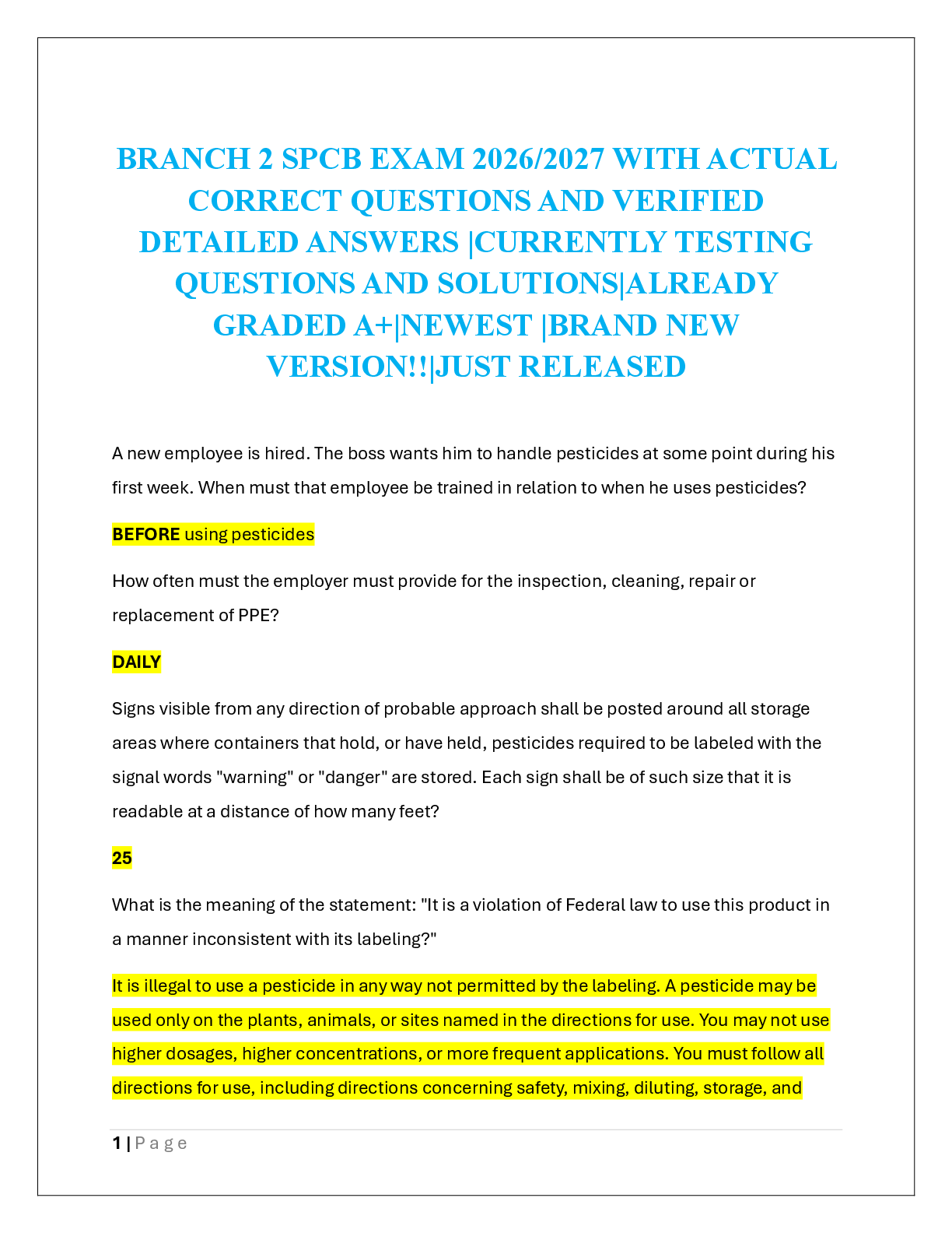 Recommended document preview for BRANCH 2 SPCB EXAM 2026/2027