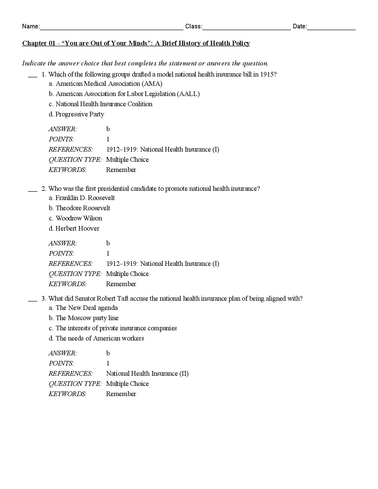 Recommended document preview for Test Bank For Health Politics and Policy 6th Edition By James Morone, Dan Ehlke, Chapters 1-27