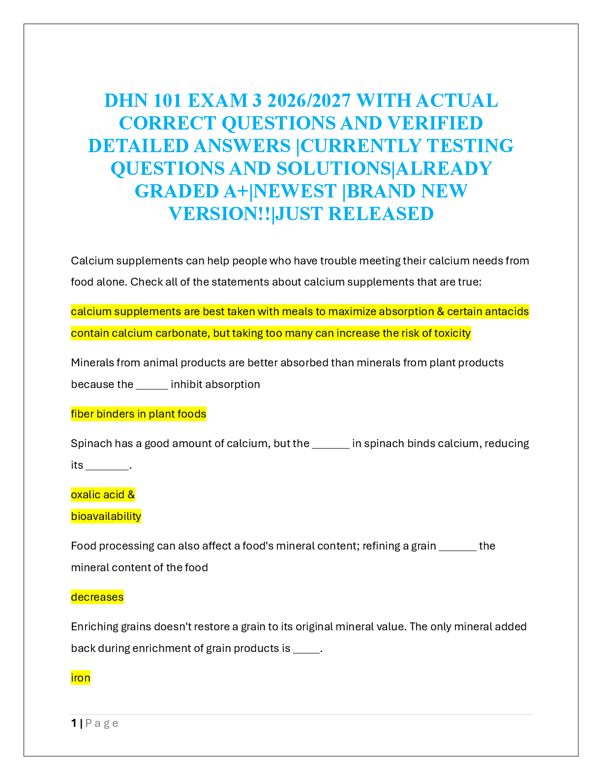 Recommended document preview for DHN 101 EXAM 3 2026/2027