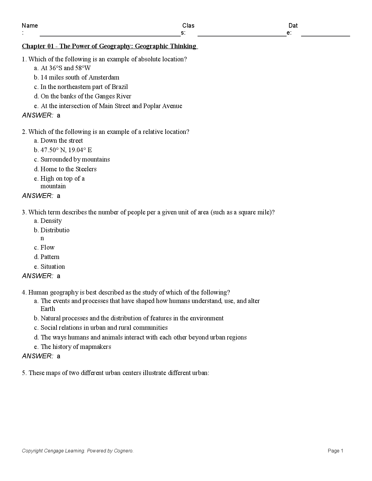 Recommended document preview for Test Bank For Human Geography A Spatial Perspective 1st Edition By Sarah Witham Bednarz, Mark Bockenhauer, Fred Hiebert, Fred Hiebert, Chapter 1-20