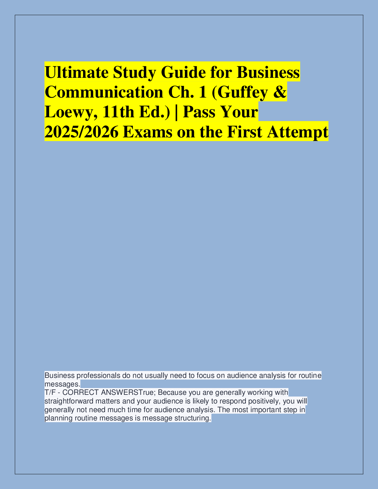 Preview of Ultimate Study Guide for Business  Communication Ch. 1 (Guffey &  Loewy, 11th Ed.) | Pass