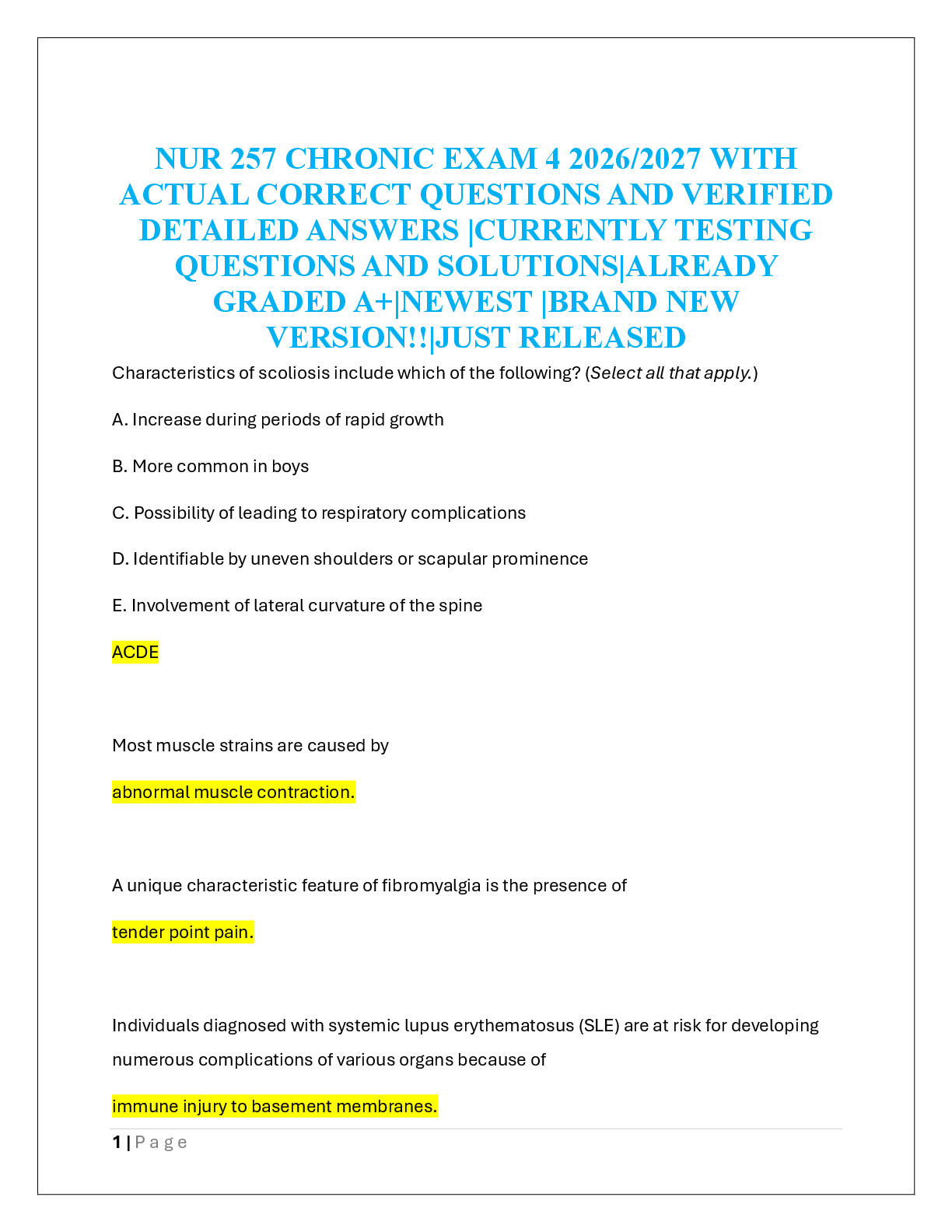 Recommended document preview for NUR 257 CHRONIC EXAM 4 2026/2027
