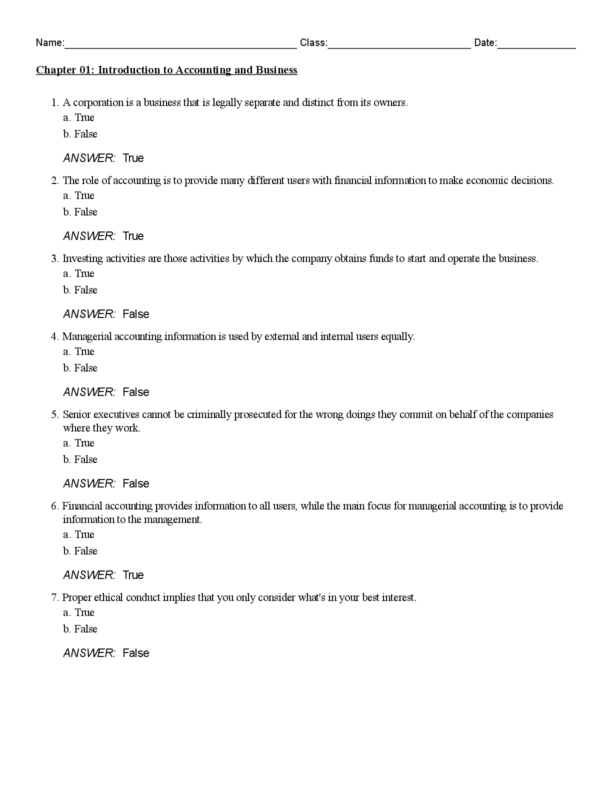 Recommended document preview for Test Bank For Financial & Managerial Accounting 16th Edition By Carl Warren, Jefferson Jones, William Tayler, Chapters 1-28