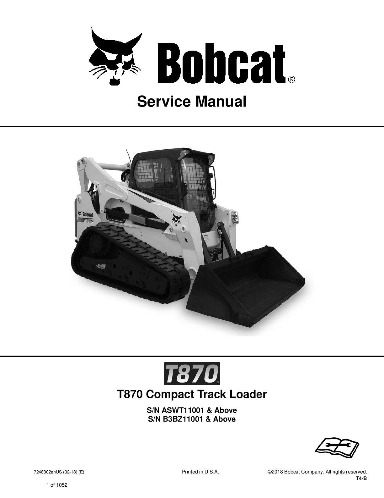 Recommended document preview for BOBCAT T870 COMPACT TRACK LOADER SERVICE REPAIR SHOP MANUAL