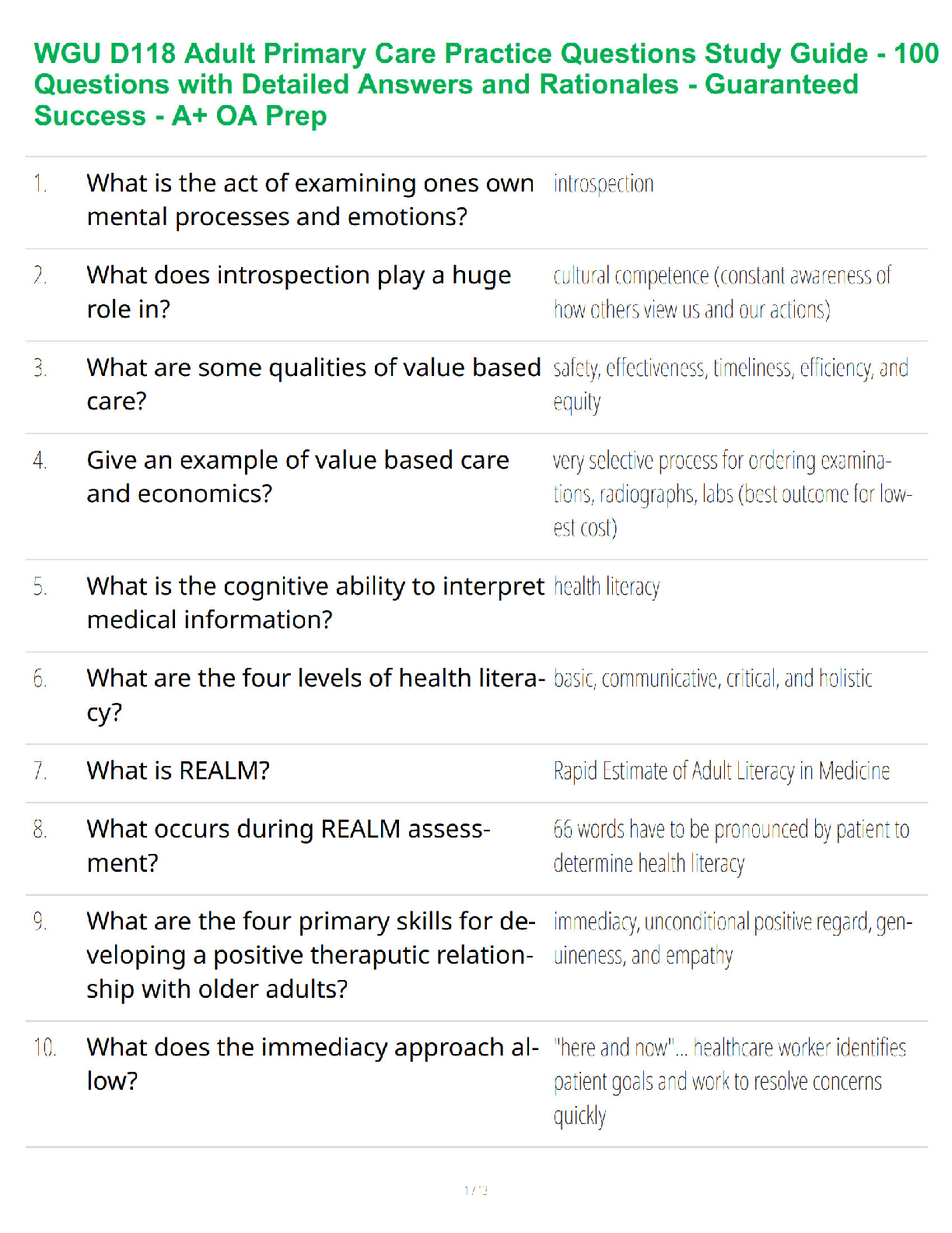 Recommended document preview for WGU D118 Adult Primary Care Practice Questions Study Guide - 100 Questions with Detailed Answers and Rationales - Guaranteed Success - A+ OA Prep