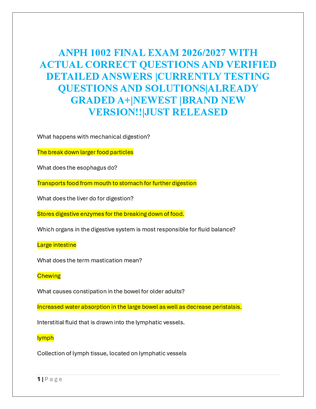 Recommended document preview for ANPH 1002 FINAL EXAM 2026/2027