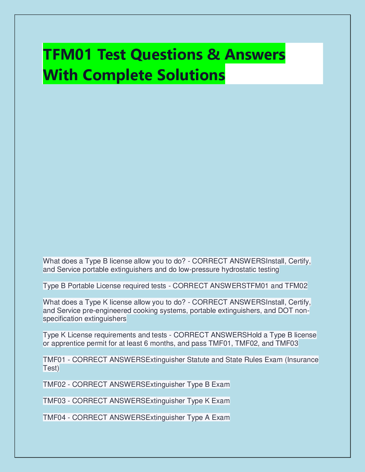 Preview of TFM01 Test Questions & Answers  With Complete Solutions