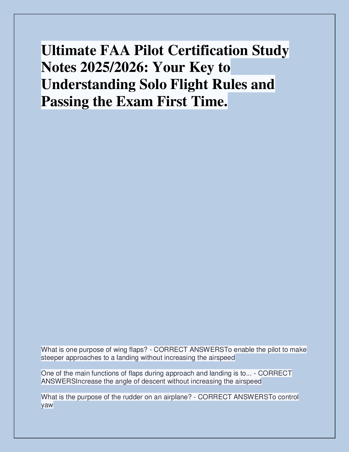 Preview of Ultimate FAA Pilot Certification Study  Notes 2025/2026: Your Key to  Understanding Solo F