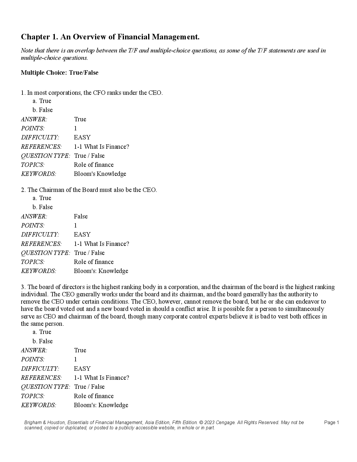 Preview of Test Bank For Essentials of Financial Management 5th Edition By Eugene Brigham, Joel Houst