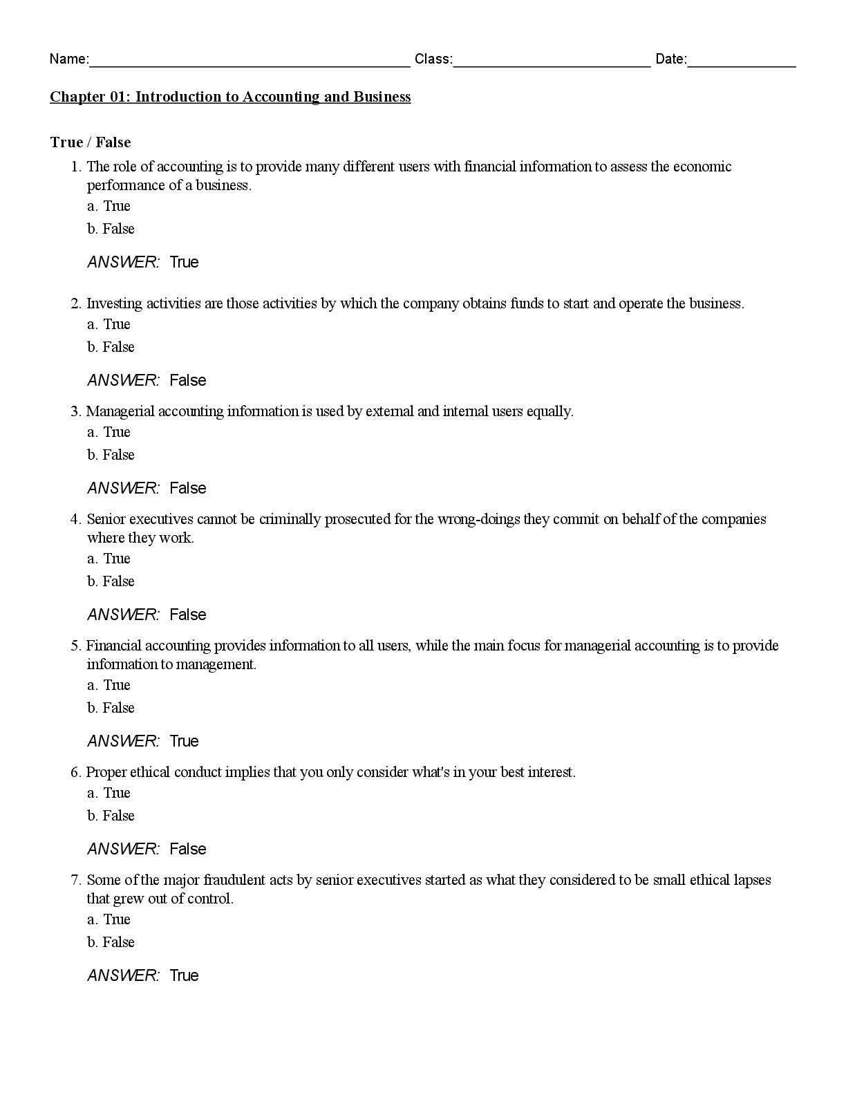 Recommended document preview for Test Bank For Financial & Managerial Accounting 17th Edition By Carl Warren, Jefferson Jones, William Tayler, Chapters 1-28