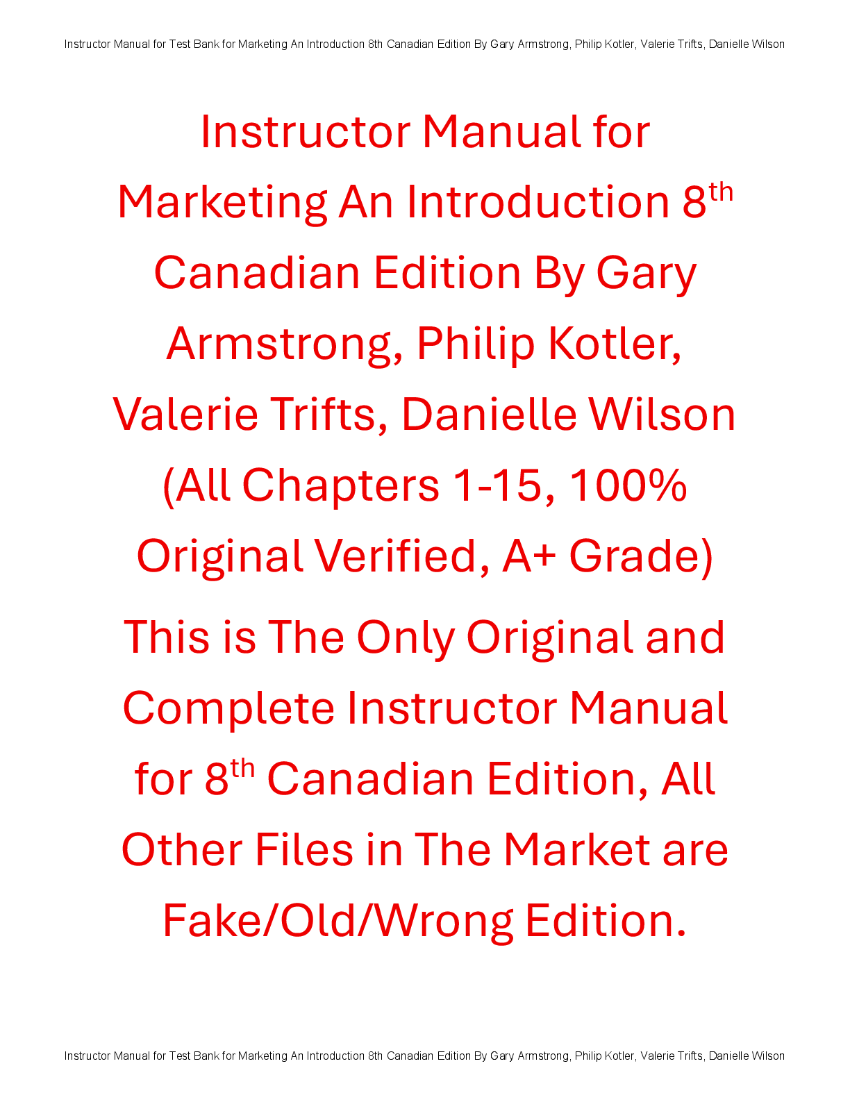 Preview of Instructor Manual Marketing An Introduction 8th Canadian Edition By Gary Armstrong, Philip Kotler, Valerie Trifts, Danielle Wilson