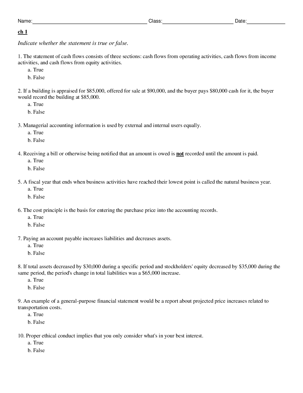Recommended document preview for Test Bank For Financial & Managerial Accounting 15th Edition By Carl Warren, James Reeve, Jonathan Duchac, Chapters 1-28