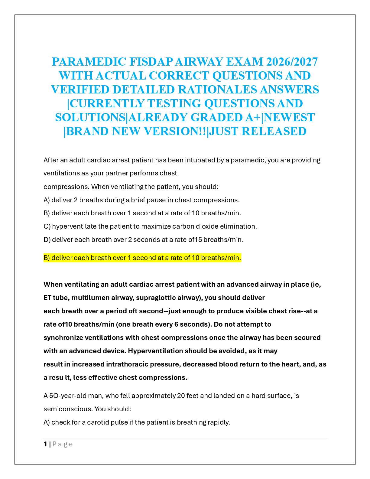 Recommended document preview for PARAMEDIC FISDAP AIRWAY EXAM 2026/2027
