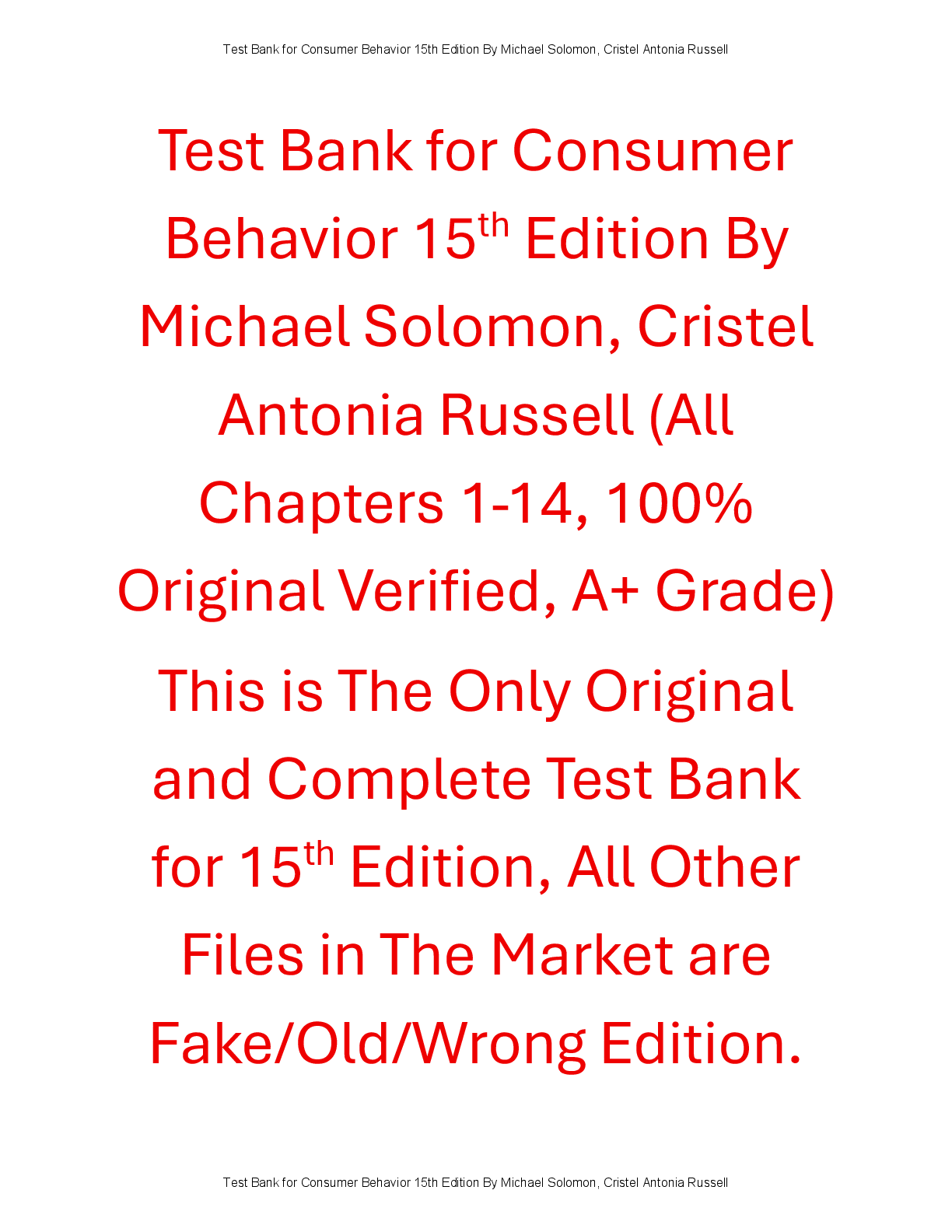 Preview of Test Bank Consumer Behavior 15th Edition By Michael Solomon, Cristel Antonia Russell