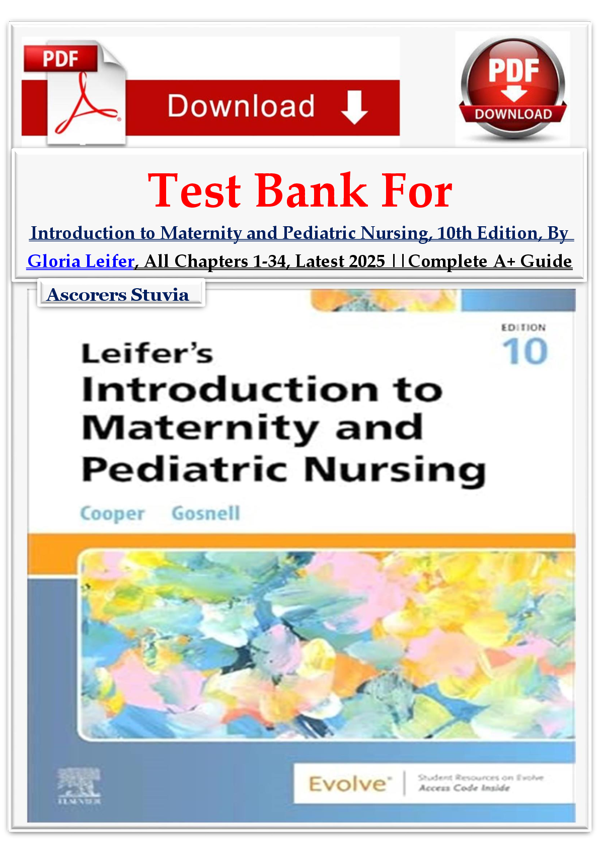 Preview of Test Bank For  Introduction to Maternity and Pediatric Nursing, 10th Edition, By  Gloria Leifer, All Chapters 1-34, Latest 2025 ||Complete A+ Guide