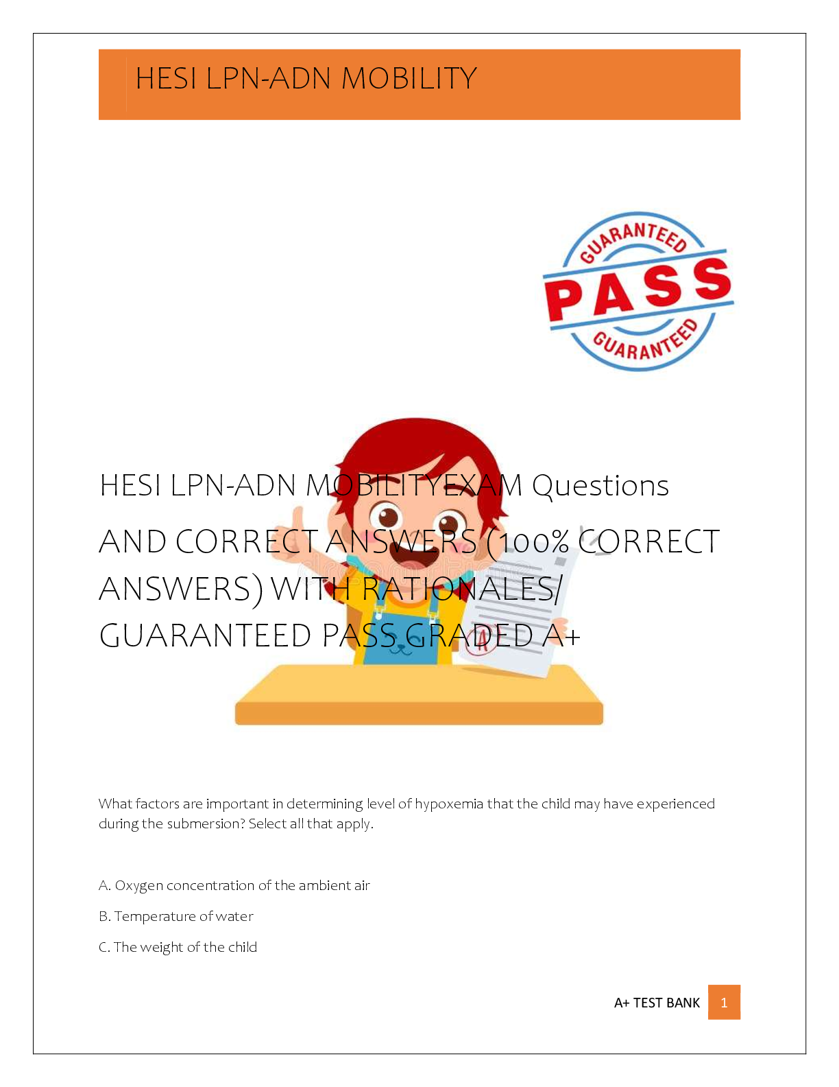 Preview of HESI LPN-ADN MOBILITYEXAM Questions   AND CORRECT ANSWERS (100% CORRECT  ANSWERS) WITH RAT