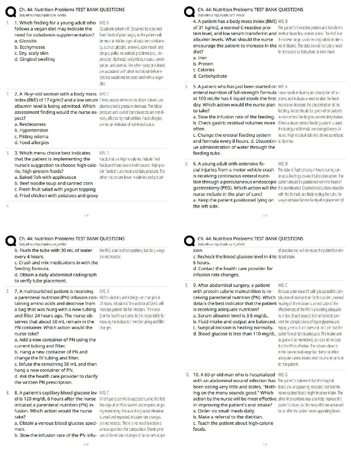 Recommended document preview for Ch. 44 Nutrition Problems TEST BANK QUESTIONS / Score 100% / New Version / 2026 Update / Nursing Nutrition Chapter 44 Prep