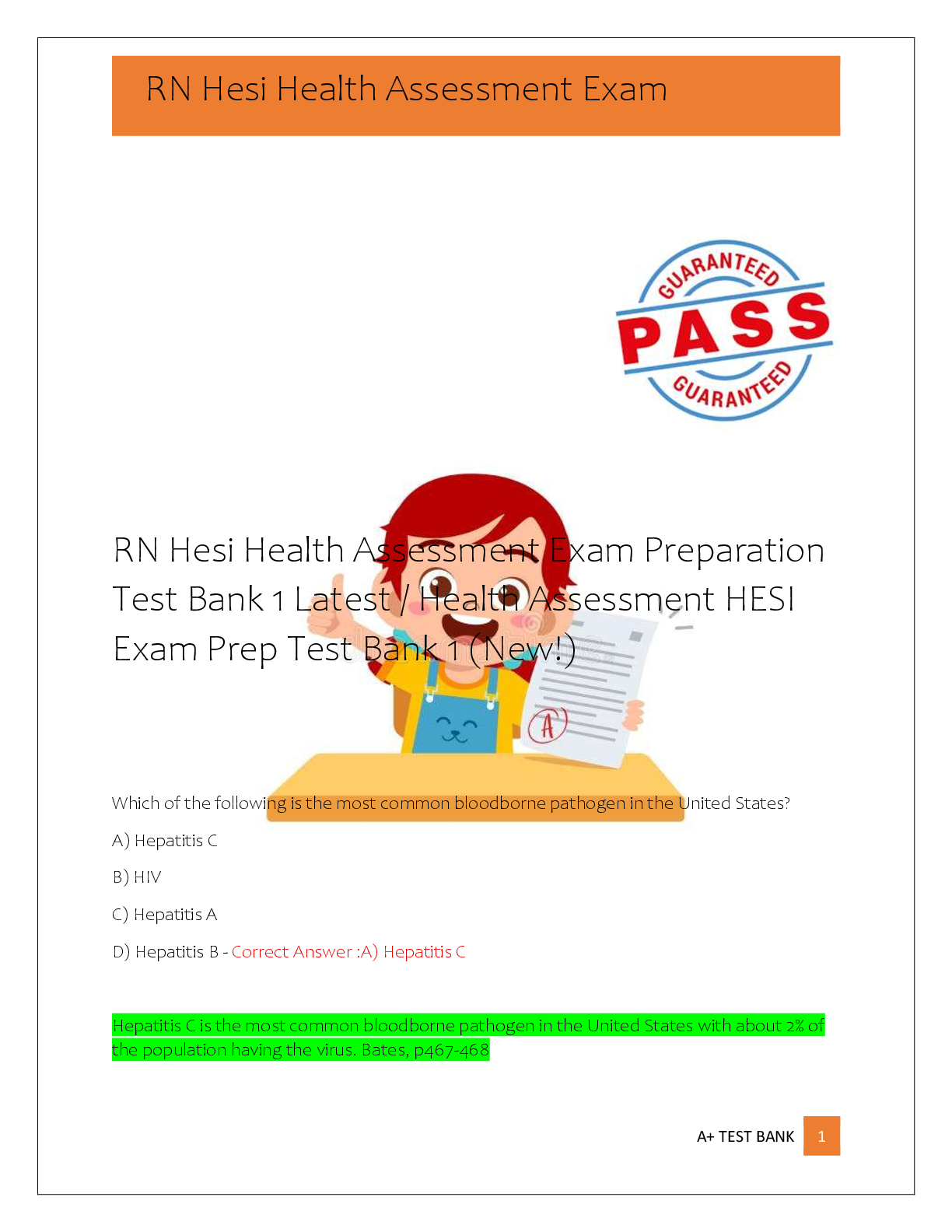 Preview of RN Hesi Health Assessment Exam Preparation  Test Bank 1 Latest / Health Assessment HESI  E