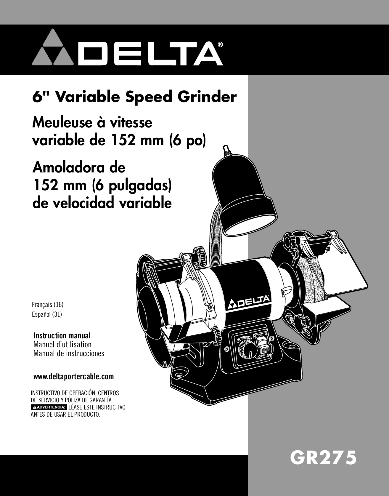 Recommended document preview for Delta GR275 Grinder Owners Instruction Manual