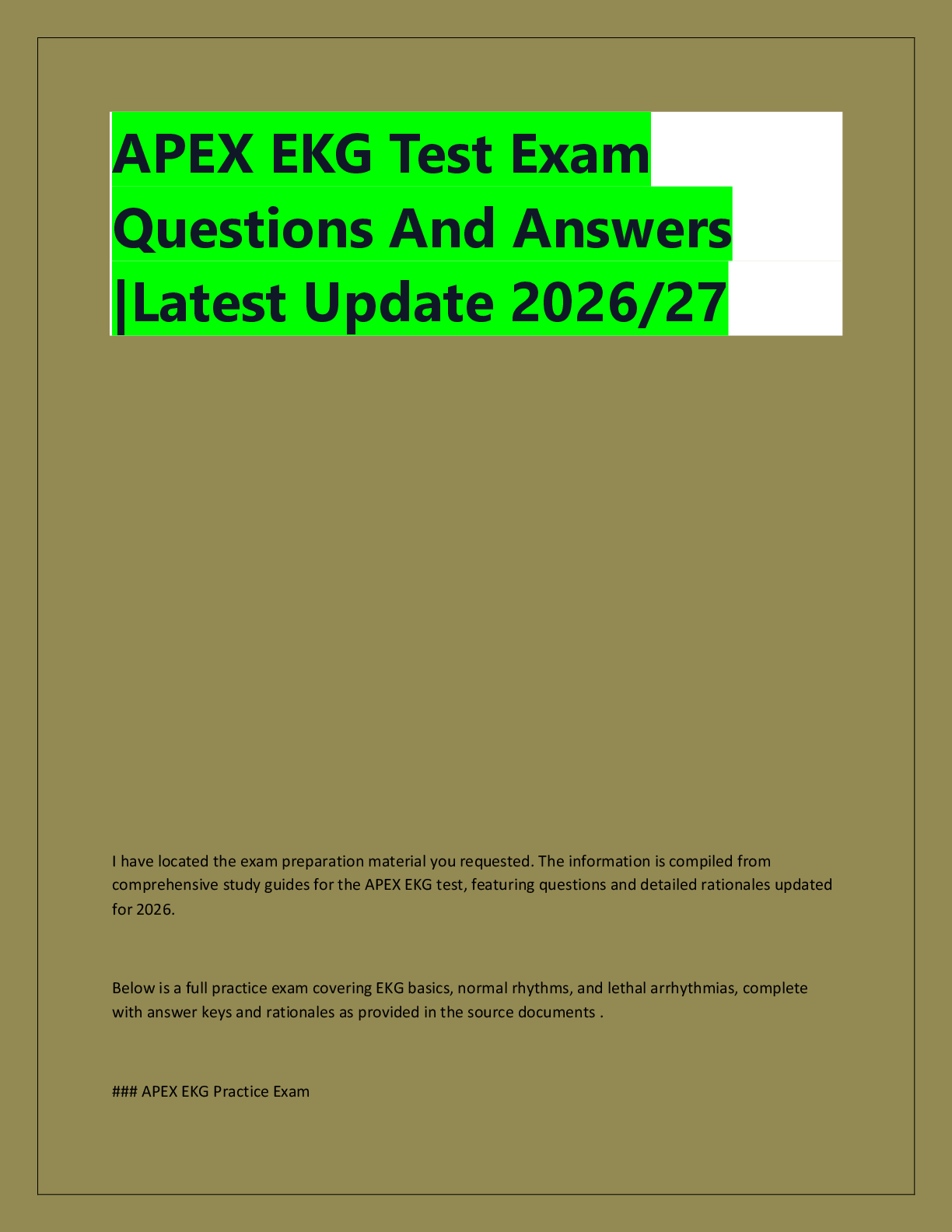 Recommended document preview for APEX EKG Test Exam  Questions And Answers  |Latest Update 2026/27