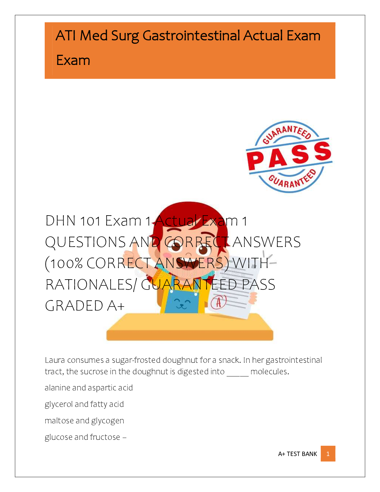 Preview of DHN 101 Exam 1 Actual Exam 1   QUESTIONS AND CORRECT ANSWERS  (100% CORRECT ANSWERS) WITH