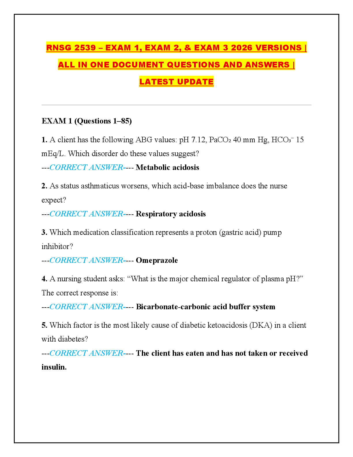 Preview image for RNSG 2539 – EXAM 1, EXAM 2, & EXAM 3 2026 VERSIONS |  ALL IN ONE DOCUMENT QUESTIONS AND ANSWERS |  LATEST UPDATE