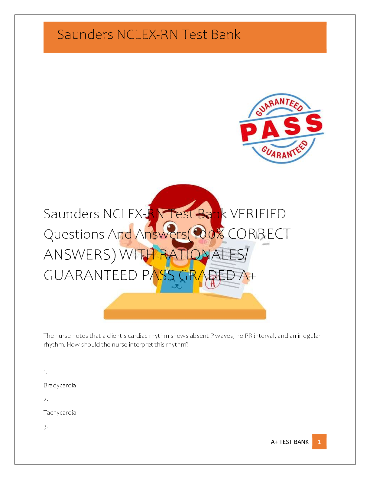 Preview of Saunders NCLEX-RN Test Bank VERIFIED  Questions And Answers(100% CORRECT  ANSWERS) WITH RA
