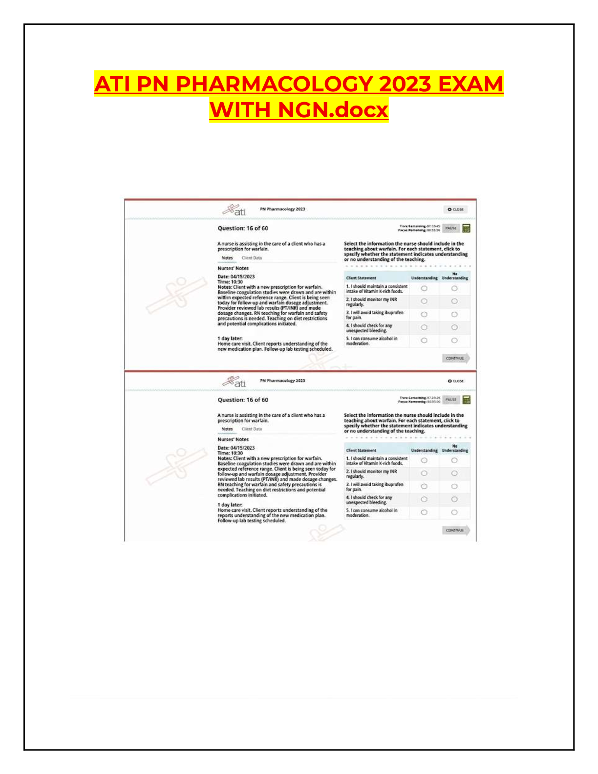 Preview of ATI PN PHARMACOLOGY 2023 EXAM WITH NGN.docx