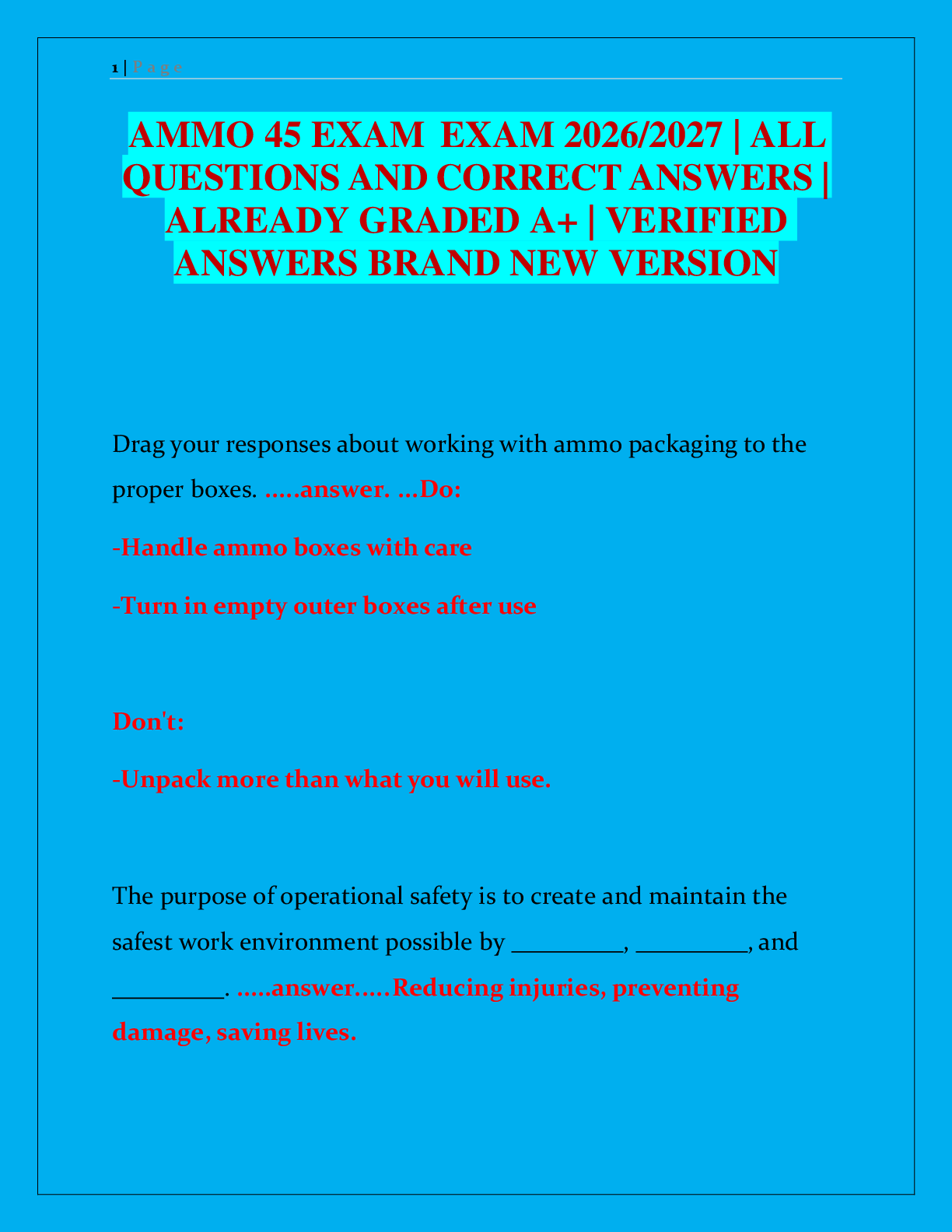 Preview image for AMMO 45 EXAM EXAM 2026/2027 | ALL  QUESTIONS AND CORRECT ANSWERS |  ALREADY GRADED A+ | VERIFIED  ANSWERS BRAND NEW VERSION