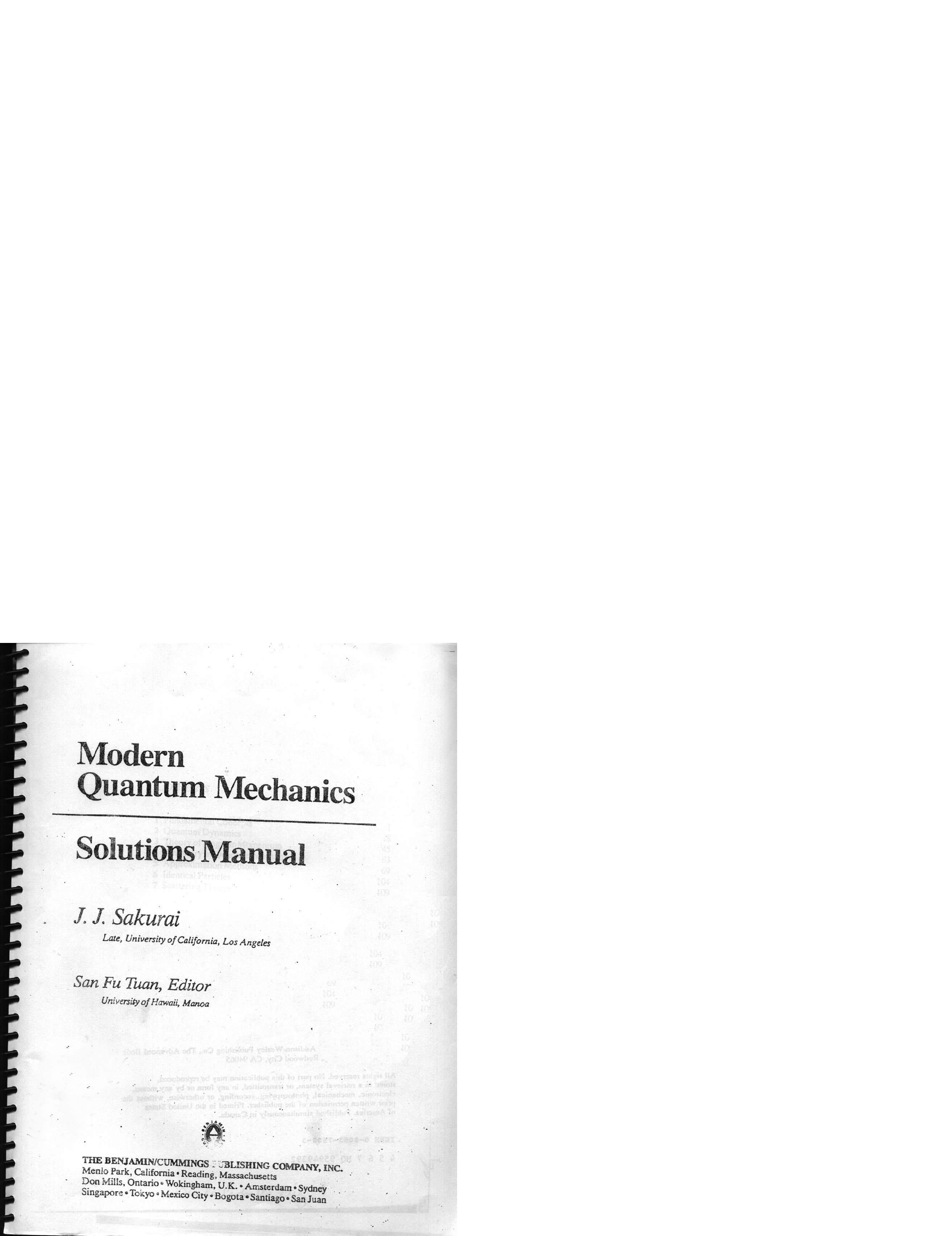 Preview of SOLUTIONS MANUAL for Modern Quantum Mechanics 2nd Edition by J.J. Sakurai, Jim J. Napolitano