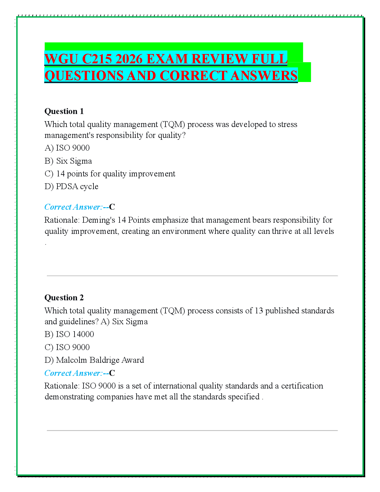 Preview of WGU C215 2026 EXAM REVIEW FULL   QUESTIONS AND CORRECT ANSWERS