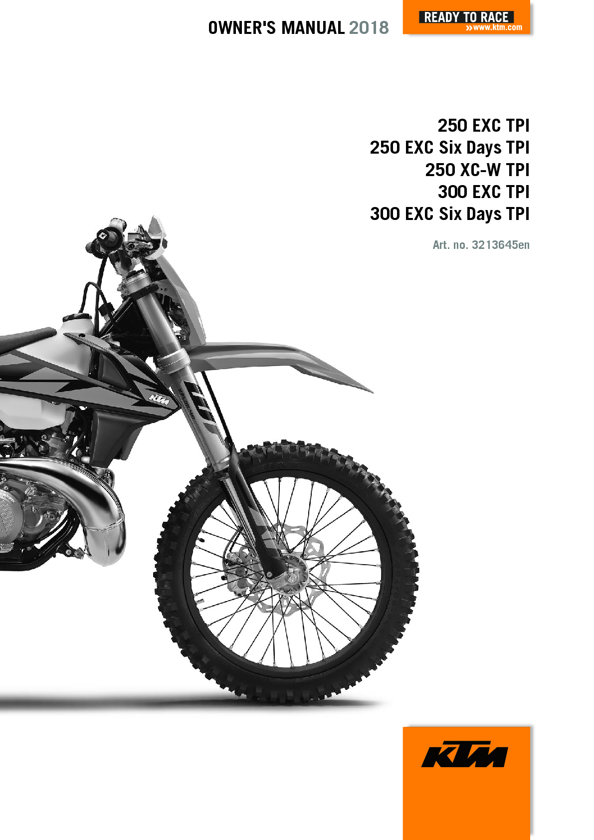 Preview of Ktm 250 300 TPI exc xc-w owner user instruction manual 2018
