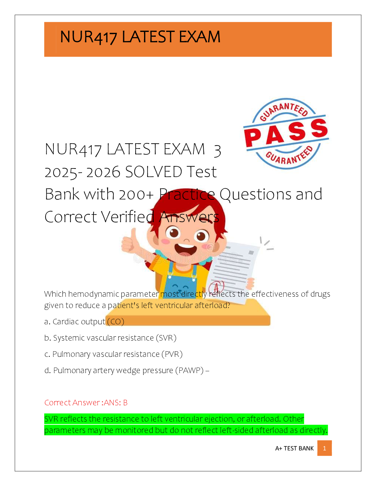 Recommended document preview for NUR417 LATEST EXAM  3  2025- 2026 SOLVED Test  Bank with 200+ Practice Questions and  Correct Verified Answers