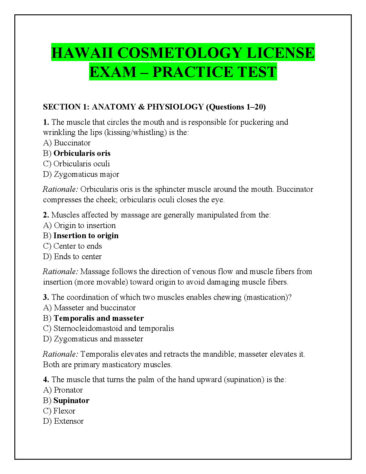 Preview of HAWAII COSMETOLOGY LICENSE  EXAM – PRACTICE TEST