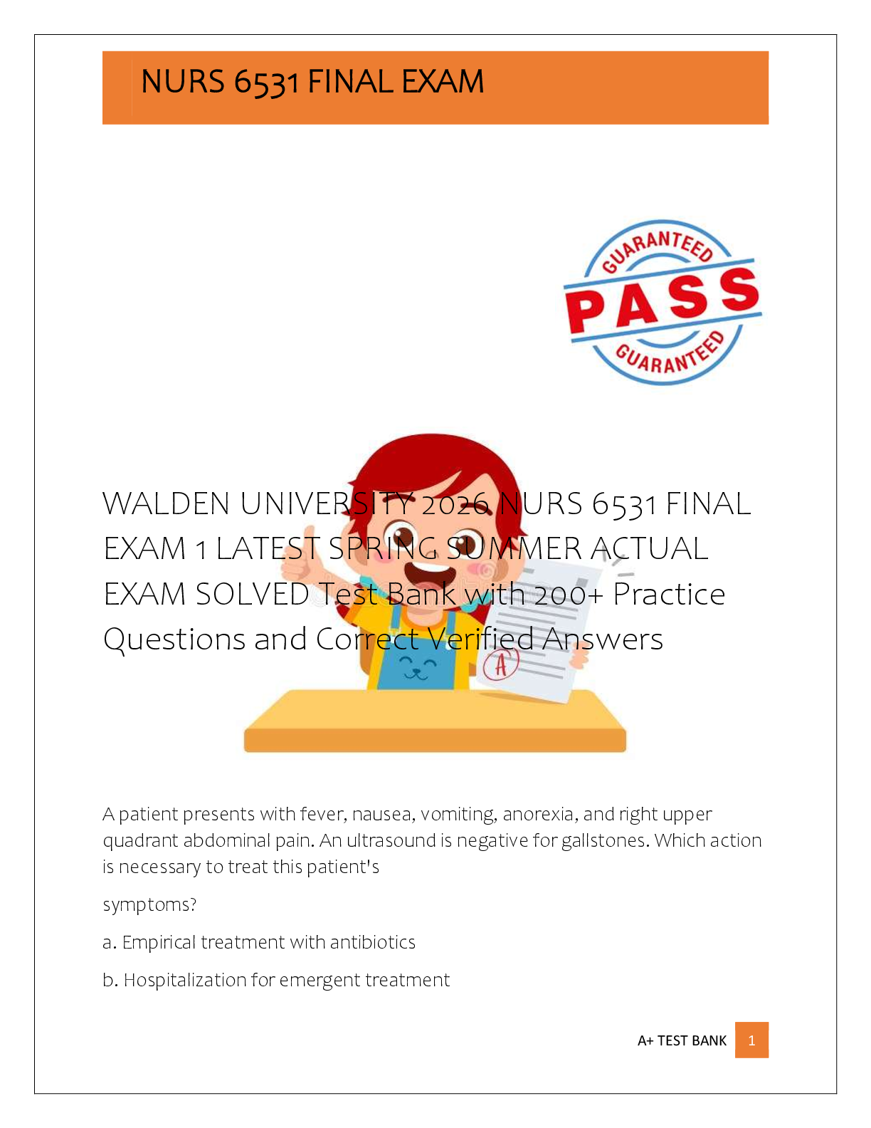 Preview of WALDEN UNIVERSITY 2026 NURS 6531 FINAL  EXAM 1 LATEST SPRING SUMMER ACTUAL  EXAM SOLVED Te