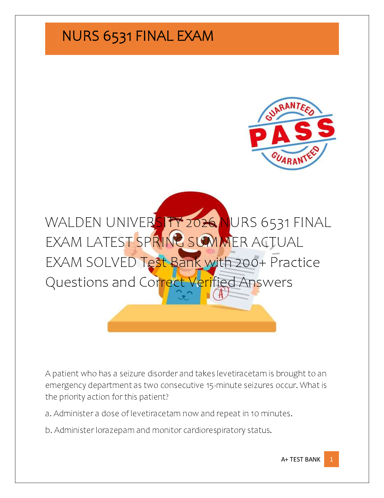 Preview of WALDEN UNIVERSITY 2026 NURS 6531 FINAL  EXAM LATEST SPRING SUMMER ACTUAL  EXAM SOLVED Test