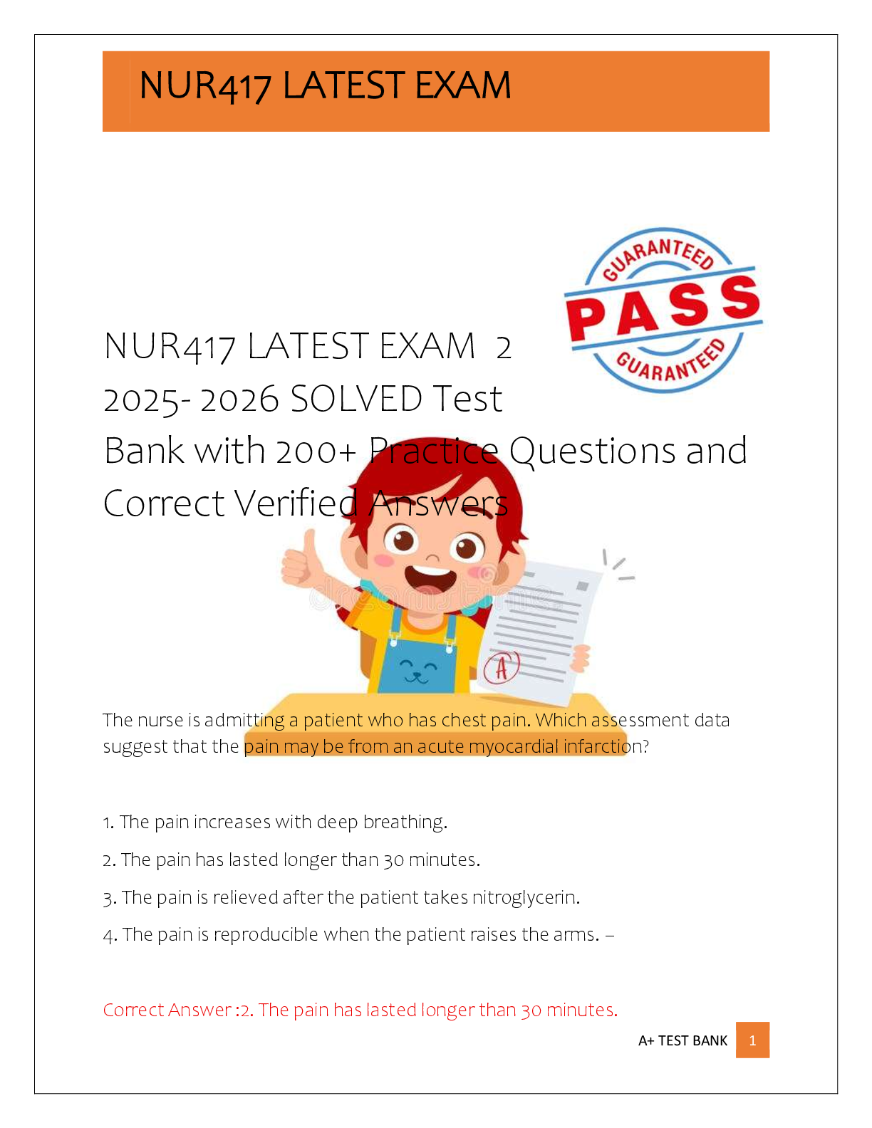 Preview of NUR417 LATEST EXAM  2  2025- 2026 SOLVED Test  Bank with 200+ Practice Questions and  Corr