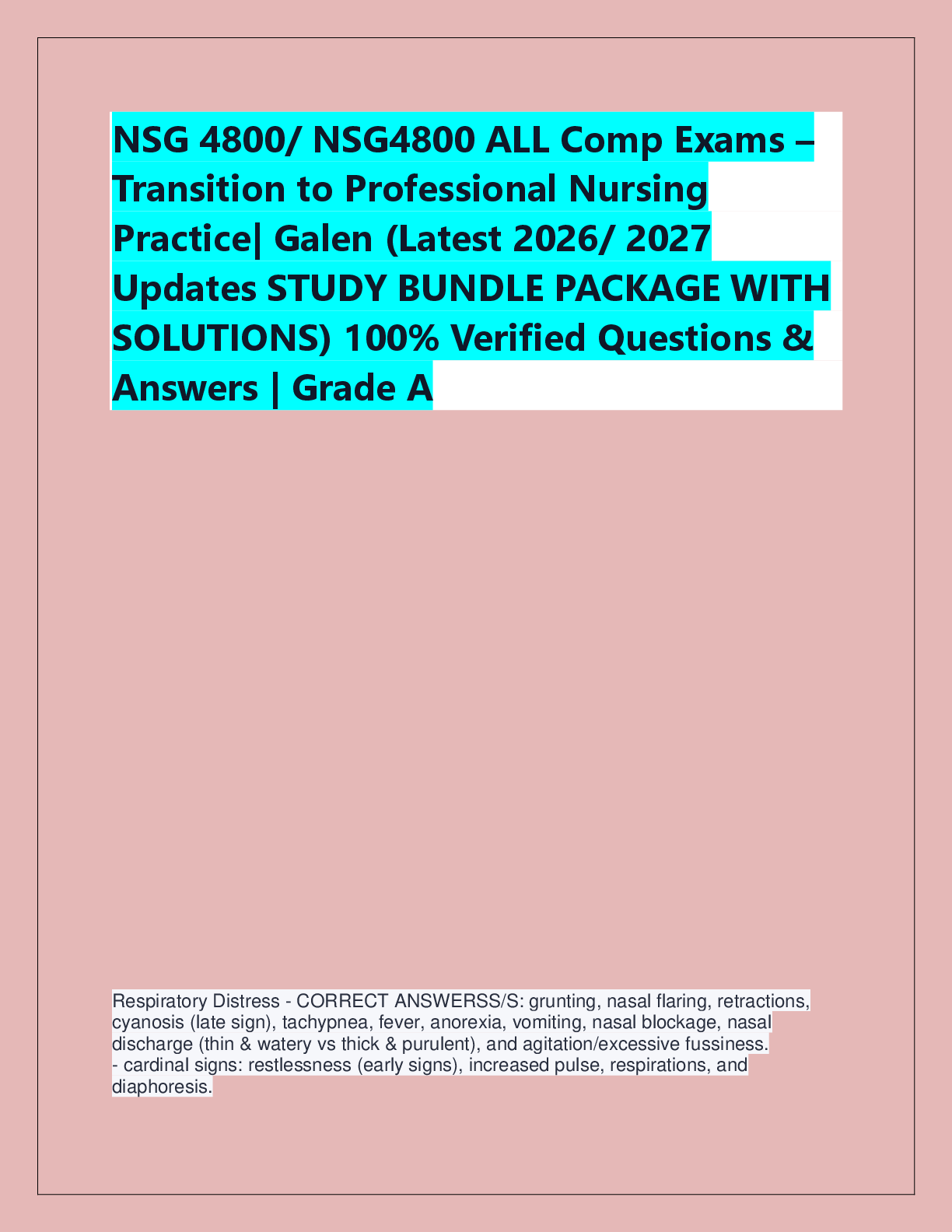 Recommended document preview for NSG 4800/ NSG4800 ALL Comp Exams – Transition to Professional Nursing  Practice| Galen (Latest 2026/ 2027  Updates STUDY BUNDLE PACKAGE WITH  SOLUTIONS) 100% Verified Questions &  Answers | Grade A