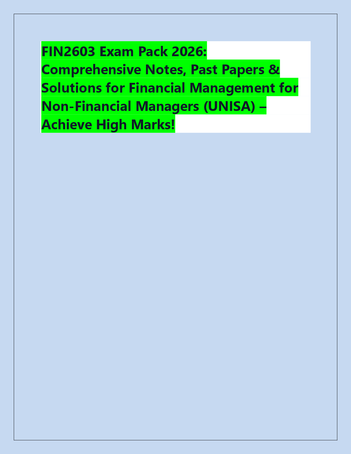 Preview of FIN2603 Exam Pack 2026:  Comprehensive Notes, Past Papers &  Solutions for Financial Manag